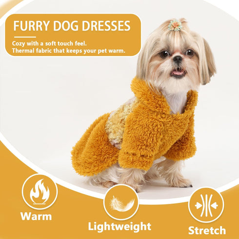 Dog Sweater Dresses, Fashion Pet Dog Clothes, Plaid Fleece Puppy Dog Princess Dresses, XS Dog Sweater...