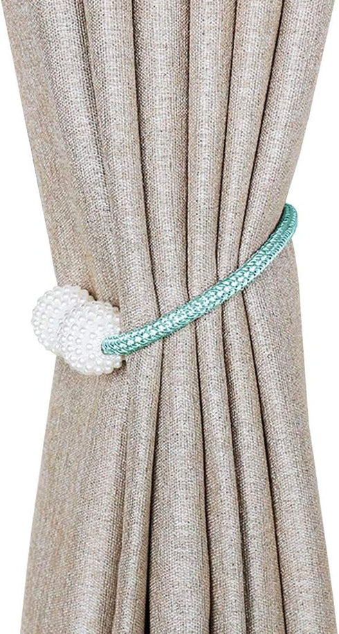 PINOWU Magnetic Curtain Tiebacks Clips - Window Tie Backs Holders for Home Office Decorative Rope Holdbacks Classic Tiebacks Design (1 Pair, Aqua)...