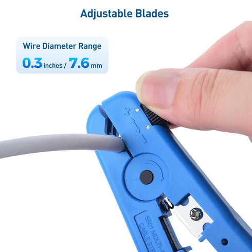 Cable Matters 2-Pack Wire Strippers/Cable Stripper in Blue, 8-16 AWG, Max 0.3 Inches/7.6mm OD Support, Adjustable Blade, Precision Cable Stripper ...