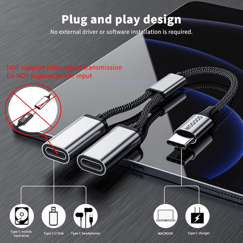 USB C to USB C Female Adapter USB Y Splitter Cable USB C Splitter (NOT for Monitor and Charging) USB C Male to 2USB-C Female Cord Converter,Dual D...