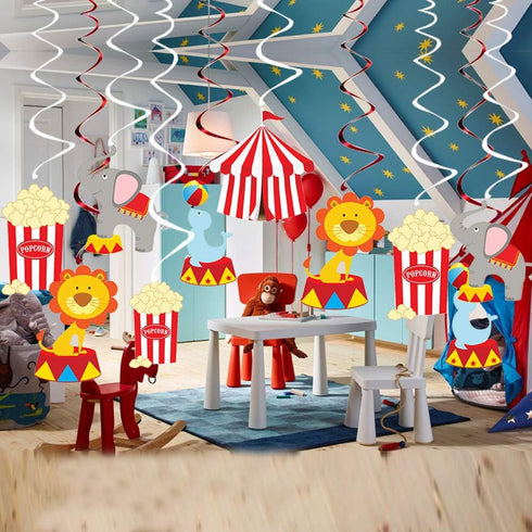 30Ct Circus Hanging Swirl Decorations -Circus Carnival Birthday Party Supplies Fan Decors...