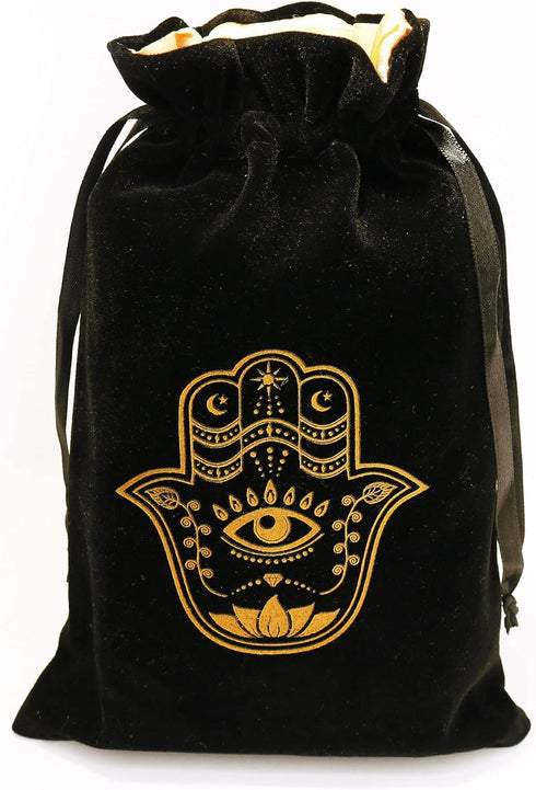ARTSY CRAFTS 6x9" Hamsa Hand Velvet Jewelry Pouch Gift Bags, Fatima Hand Evil Eye Velvet Drawstring Oracle Tarot Card Rune bags Dice Bag (Smoky Bl...