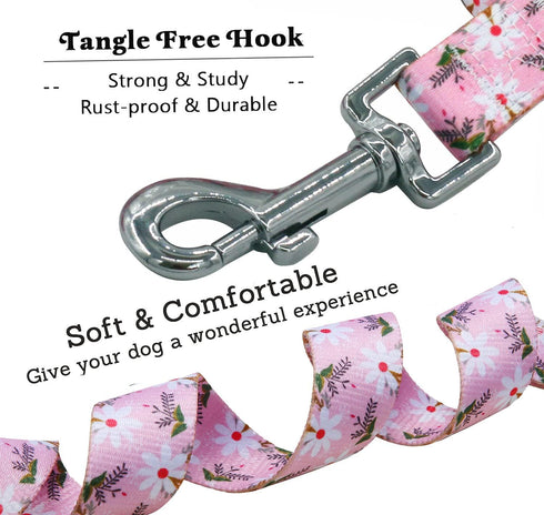 4 Feet Dog Leash Lead - Floral Tribal Bohemian Pattern Walking Training Lead Leashes for Small Medium Large Dogs (Pink White Flower)...