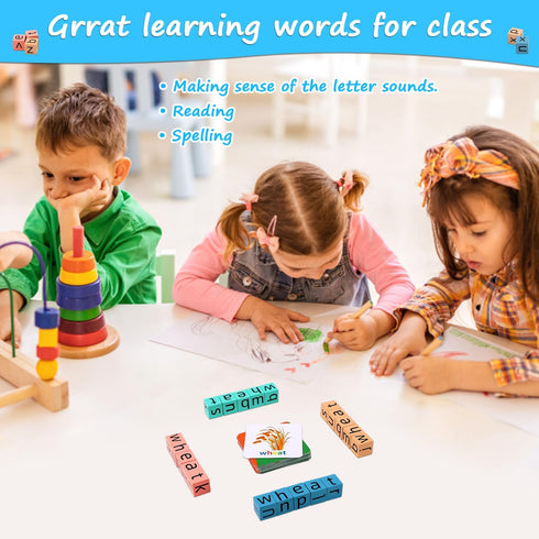 Wooden Blocks Spelling Game, Upgraded Matching Letter Alphabet Game with Reading Blocks Crossword Puzzle Flash Cards Storage Box Word Builder Educ...