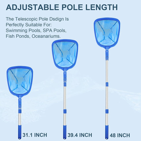 tuphen Pool Leaf Skimmer Net Cleaner - 3 Section Telescopic Pole Fine Mesh Deepwater Net Cleaning Leaves and Debris Pond Net...