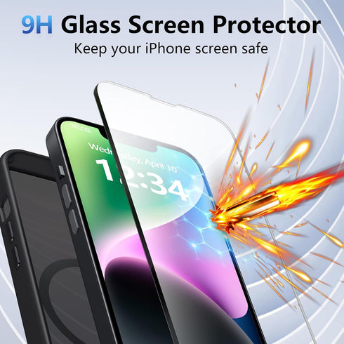 BaHaHoues for iPhone 13 Case iPhone 14 Case Compatible with MagSafe iPhone 13 Phone Case with Screen Protector, Translucent Matte Slim Shockproof ...