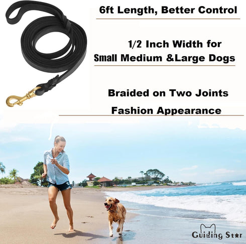 Guiding Star Leather Dog Leash 6ft, Dog Leashes for Large Dogs Heavy Duty, Soft Durable Braided Handmade Leather Training Leash for Large & Medium...