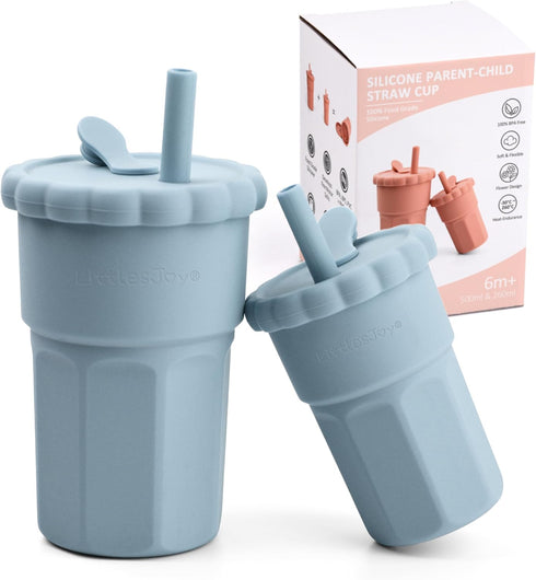 Silicone Parent-child Straw Cup, BPA Free Heat Resistant Resisit, Silicone Straw Baby Cups Set, Silicone Cup for Big Kids Toddlers (Ether)...