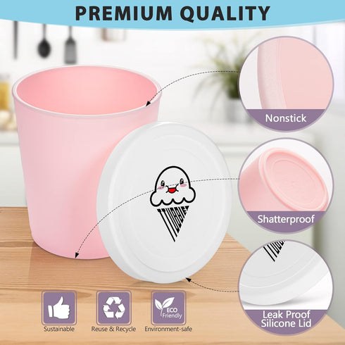 Ice Cream Containers (2 Pack - 1 Quart Each), Freezer Containers for Homemade Ice Cream Storage - Pink...