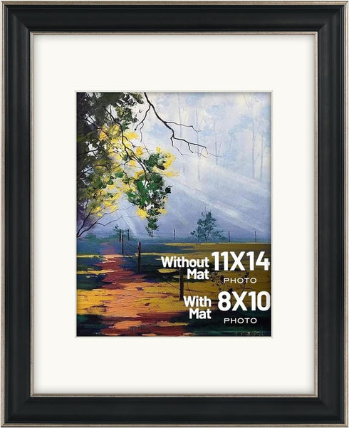 Golden State Art, 11x14 Photo Frame with Mat for Pictures 8x10 and Real Glass (Silver-Beige with Black-Dark Brown Inner Panel & Pewter Panel with ...