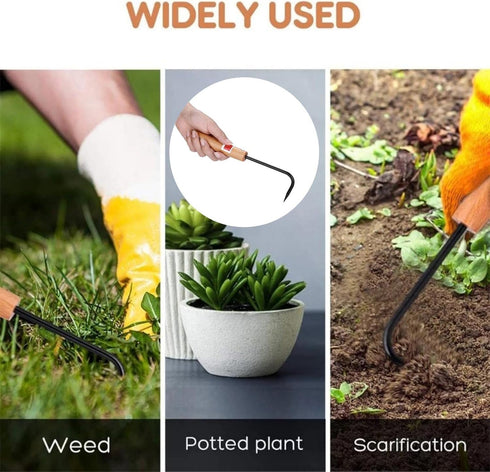 Weeder, Metal Garden Weeding Tool with Wood Handle Mini Weed Puller Cultivator for Digging Edging Planting...