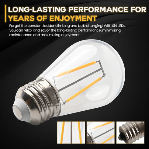 Seentech 15 Pack S14 LED String Light Bulbs E26 Medium Base 2W (11 to 25 Watt Eq.) Shatterproof & Waterproof, 2700K Warm White Replacement Bulb Ch...
