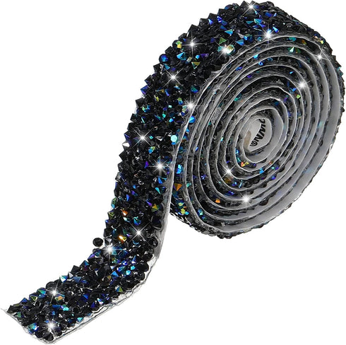 Bling Crystal Rhinestone Ribbon, DIY Self-Adhesive Rhinestone Sticker Ribbon for Wedding Cakes Birthday Crafts Decorations(Black,0.6 Inch Wide)...