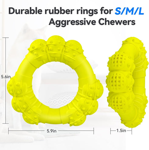 Indestructible Dog Chew Ring Toys for Aggressive Chewers, Super Chewer Dog Toys for Medium Large Dogs, Puppy Teething Rings for Relax, Interactive...