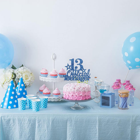 Deep Blue 13 Official Teenager Birthday Cake Topper for Boy or Girl, Happy 13th Birthday Party Decoration, Hello 13, 13 Year Cake Topper, Cheers t...