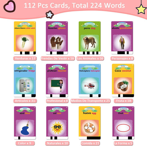 Bilingual Spanish & English Talking Flash Cards for Toddlers 1 2 3 4 5 6, Audible Toys Learning Spanish for Kids,Pocket Speech Therapy Toys Educat...