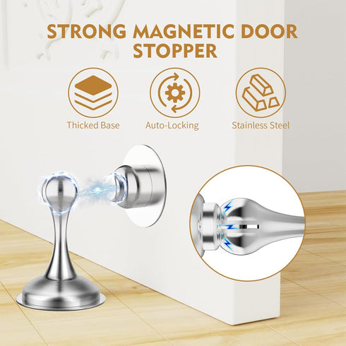Magnetic Door Stopper Door Catch - 2 Pack Stainless Steel Heavy Duty Door Holder Stops for Bottom Top of Door - Wall Floor Mounting No Drill 3M Ad...