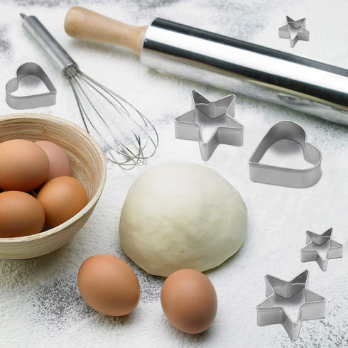 10Pcs Cookie Cutters Set Stainless Steel Biscuit Cutter Love Heart Shape and Star Shape Baking Vegetable Donuts Shape Cutters...