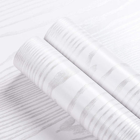 Livelynine White Peel and Stick Wallpaper Wood Contact Paper for Cabinets Adhesive Wood Grain Vinyl Wrap for Kitchen Furniture Textured Thick Wood...
