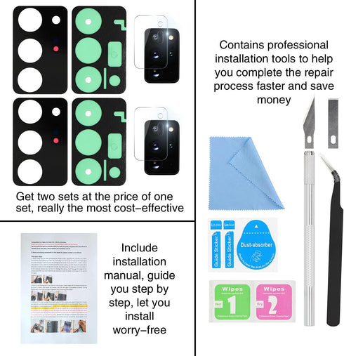 2PCS Galaxy Note 20 Ultra Back Rear Camera Lens Glass Replacement Back Lens Glass for Samsung Galaxy Note 20 Ultra 6.9 inches All Carriers with Fr...