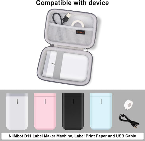 Canboc Hard Carrying Case for NIIMBOT D11 Portable Bluetooth Handheld Label Printer, Mesh Bag fits NiiMbot D11 Label Tape and USB Cable or Other A...