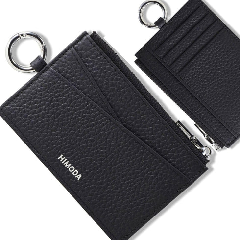 Slim Card Wallet with Keychain for Women & Men, Genuine Leather Credit Card Holder, Small Front Pocket Wallets with Coin Pouch, Black, Ultra Thin,...