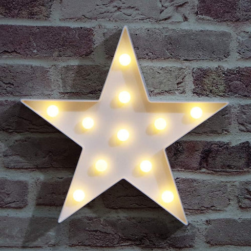 LED Marquee Star Sign Night Light, Battery Operated Star Shaped Desk Table Lamp for Kids, Baby, Child, Girl Gift, Nursery Room, Wall Decor (White)...