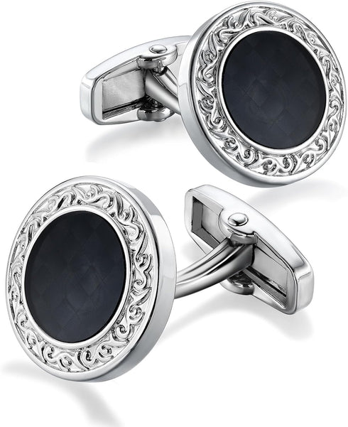 Vintage Black Cufflinks Circular Cuff Links for Men Wedding Business Groom Best Man...