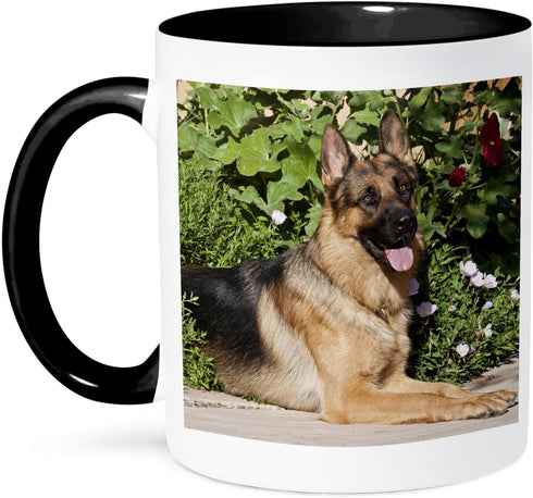 3dRose A German Shepherd Dog by Greenery Mug, 11 oz, Black...