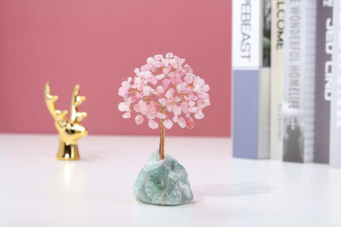 Jovivi Natural Rose Quartz Crystal Tree, Raw Healing Crystals Fluorite Base Gem Bonsai Money Tree for Home Office Table Decor Wealth and Luck...