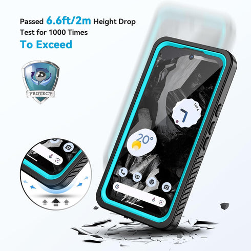 Lanhiem for Pixel 8a Case, IP68 Waterproof Dustproof, Built-in Screen Protector, Rugged Full Body Shockproof Phone Case for Google 8a, Aloe Teal...