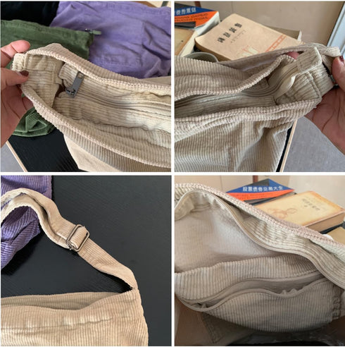 Women Large Corduroy Hobo Bag with Zipper Wide Strap Crossbody Bag Shoulder Bag Shopping Bag Purse Handbag...