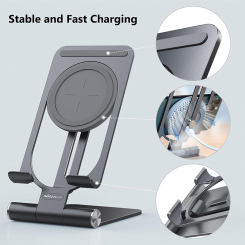 Nillkin Fast Wireless Charger - Metal Foldable and Adjustable Wireless Charging Stand for iPhone 15 14 13 12, Samsung Galaxy S24 S23 S22 S21 Ultra...