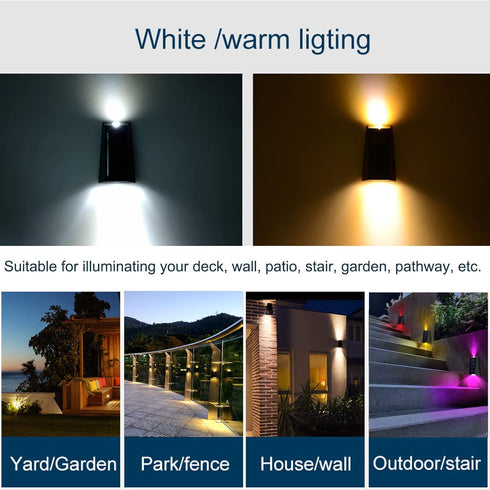 Outdoor Solar LED Up and Down Wall Lights, Waterproof Small Decorative Lamp for Fence Pathway Porch Staircase Hallway Garage (White & Warm White)...
