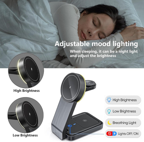 3 in 1 Charging Station for Apple Devices, Foldable Mag-Safe Charger Stand for Travel, Wireless Charger for iPhone 15/14/13/12 Pro Max Plus, AirPo...