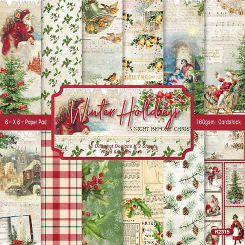 Christmas Scrapbook Paper Pad Christmas Origami Paper 6X6 -24 Sheets Christmas Single-Sided Journal Decorative Paper for Holiday Cardmaking DIY Or...
