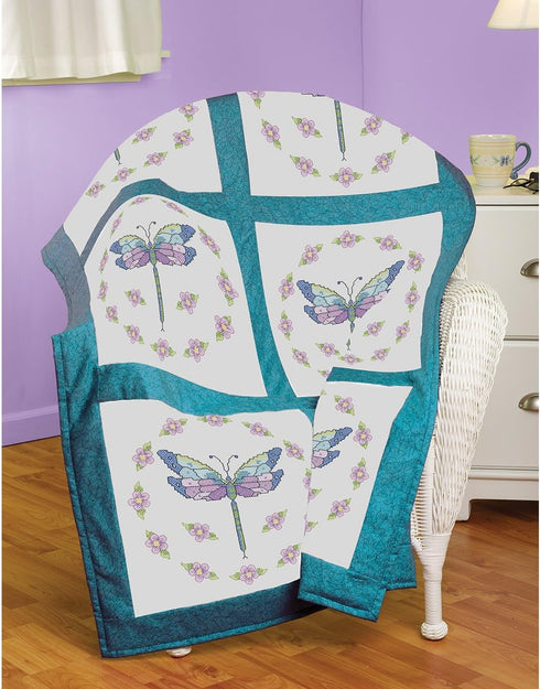 Janlynn Dragonfly Quilt Block Stamped Cross Stitch, 18 by 18-Inch, 6-Pack...