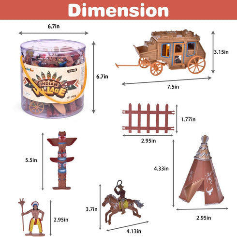 FUN LITTLE TOYS 61 PCs Wild West Cowboys and Indians Plastic Figures Toys, Toy Soldiers for Kids, Wild West Figure Playset with Horse, Tent, Army ...