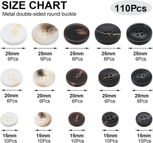 110Pcs Mixed Sewing Buttons, 4-Hole Craft Round Blazer Buttons, 5 Color 3 Size(15mm,20mm,25mm) Suit Coats Resin Button, Suitable for Variety Cloth...