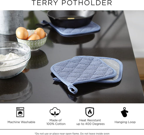 DII Basic Terry Collection Quilted 100% Cotton, Potholder, Black, 3 Piece...