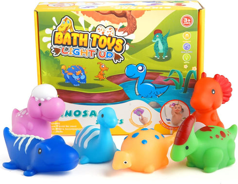 Bath Toys for Toddlers 1-3: 6 Packs Light-Up Floating Dinosaur Baby Toddler Bath Toys Set for Boys Kids Birthday Easter Christmas - Water Bathtub ...
