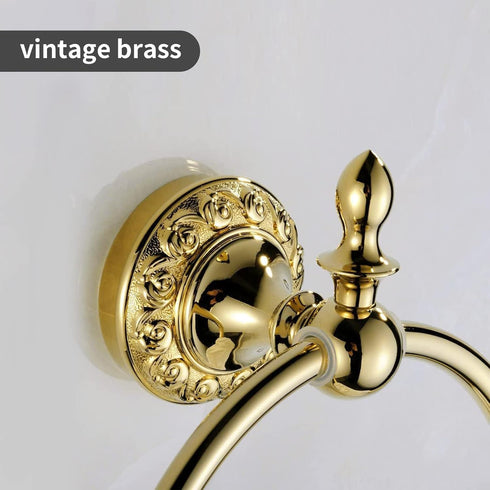 Leyden Polished Gold Towel Ring, Bathroom Hand Towel Holder Wall Mounted Gold Towel Rack Round...