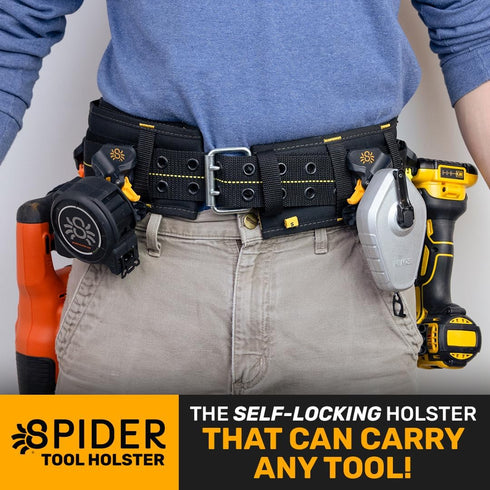 Spider Pro Tool Holster - Upgraded, Self Locking, Quick Draw Universal Tool Holder with Ambidextrous Thumb Lock - Clips Onto Any Belt...