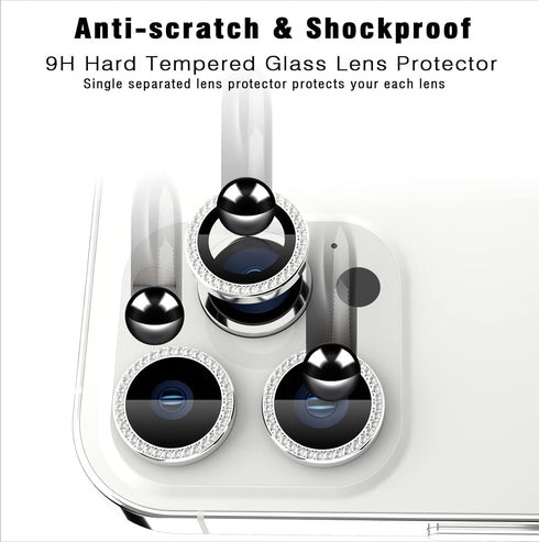 Xfilm Bling Diamond Camera Lens Protector for iPhone 13 Pro/iPhone 13 Pro Max, HD Clear Tempered Glass Camera Lens Protection Cover, Case Friendly...
