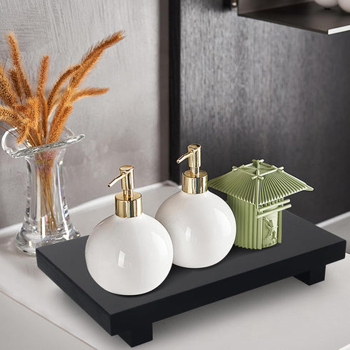 Black Bathroom Counter Tray Decor Farmhouse Wood Risers Kitchen Soap Sink Tray for Countertop Decorative Vanity Tray Soap Dispenser Holder Wooden ...