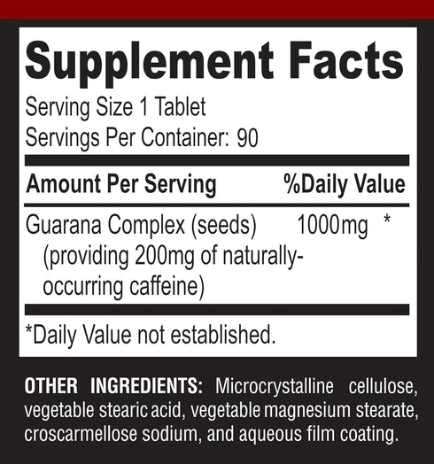 Natural Energy Guarana 1000MG - provides 200MG of herbal caffeine (2 cups coffee), antioxidants, boost energy, natural caffeine tablets, 90 Tablet...