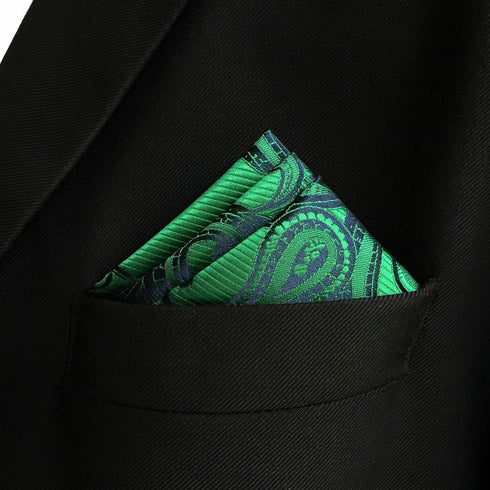 SHLAX&WING Green Geometric Silk Pocket Square Handkerchief for Wedding Party...