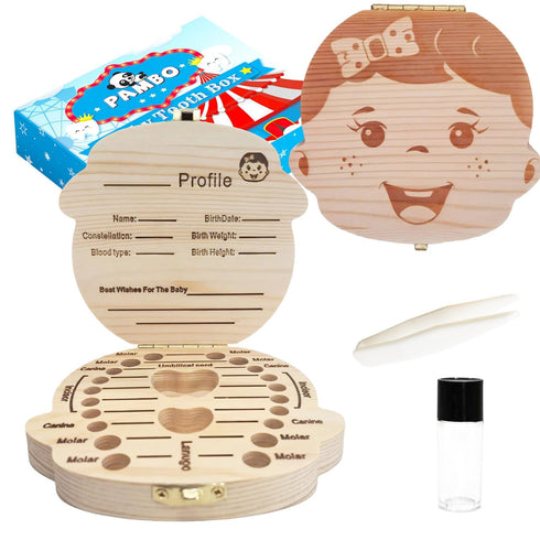 PAMBO Baby Tooth Box Keepsake for Girls,Wooden Tooth Storage And Saver Box for Lost Teeth Children,Newborn Baby Birthday And Shower Gift...