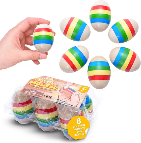 IPIDIPI Toys Egg Shakers Maracas - 6-Pack Colorful Wooden Egg Maracas Shakers for Baby, Toddler, Musical Eggs, and Party Favors...