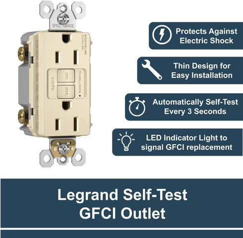 Legrand radiant 1597LACCD12 15 Amp GFCI Self Test Decorator Duplex Outlet, Light Almond (1 Count)......